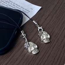 12 pièces Fleur Crâne Charms de Téléphone, Pendentif Polyvalent Doux et Cool, Décoration de Suspension de Téléphone de Haute Qualité, Cordon de Téléphone Anti-Perdu - argent - Voir 8