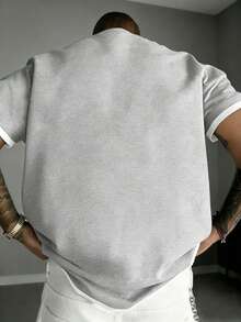 Men's Casual Fashionable Versatile Commuting Minimalist Printed Patchwork Round Neck Short Sleeve T-Shirt, Summer - Grey - View 2
