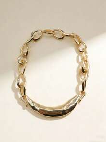 1 chiếc mặt dây chuyền hình trăng lưỡi liềm bất đối xứng bằng hợp kim trơn bóng, kiểu dáng thời trang, kết hợp với dây chuyền kim loại ghép nối, phù hợp cho phụ nữ đeo hàng ngày khi đi làm và hẹn hò. - KC vàng - Xem 1