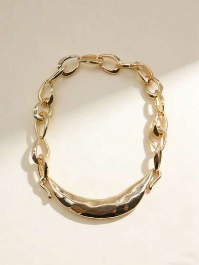 1 chiếc mặt dây chuyền hình trăng lưỡi liềm bất đối xứng bằng hợp kim trơn bóng, kiểu dáng thời trang, kết hợp với dây chuyền kim loại ghép nối, phù hợp cho phụ nữ đeo hàng ngày khi đi làm và hẹn hò.