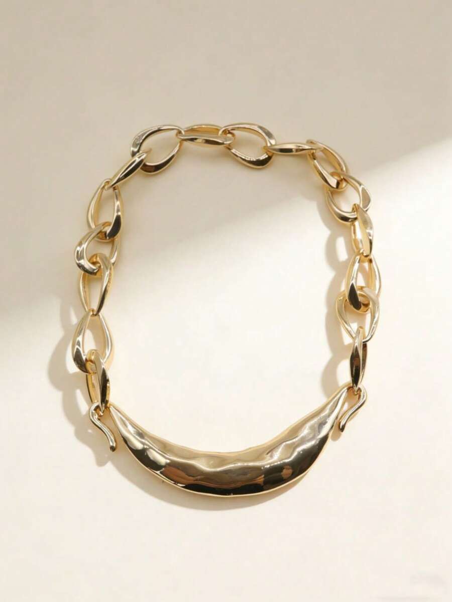 1 chiếc mặt dây chuyền hình trăng lưỡi liềm bất đối xứng bằng hợp kim trơn bóng, kiểu dáng thời trang, kết hợp với dây chuyền kim loại ghép nối, phù hợp cho phụ nữ đeo hàng ngày khi đi làm và hẹn hò. - KC vàng - Xem 1