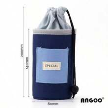 1pc Unisex Minimalist Style Cylindrical Pencil Case, Large Capacity Canvas Pencil Bag With Drawstring, Vertical Flip-Top Pencil Box, Unique Design, Portable Makeup Bag/Box - Single Piece - View 10