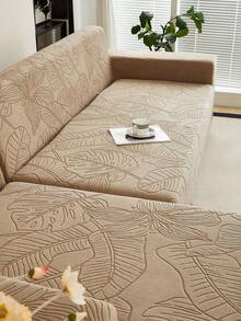 1 bộ bọc ghế sofa co giãn họa tiết lá cây sang trọng, chất liệu polyester chống bụi, chống trượt, dày dặn, kiểu dáng hiện đại Bắc Âu, phù hợp với sofa 1/2/3/4 chỗ ngồi, không bao gồm vỏ gối. - Màu Khaki - Xem 1