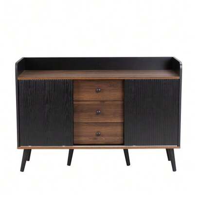 Sideboard With Three Drawers, Exquisite Wood Grain. Sideboard For Bedroom And Living Room, Modern Wood-Colored Sideboard With Storage Shelves. 80 Cm High X 117.5 Cm Wide X 40 Cm Deep.