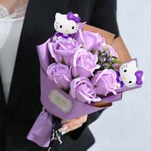 SANRIO 人造玫瑰花束，Hello Kitty仿真玫瑰花束桌面摆件，Hello Kitty母亲节礼物，浪漫惊喜小礼物，适合户外花园、家居装饰、妇女节、情人节、圣诞节、母亲节、毕业季等场合。 - 彩色 - 查看 9