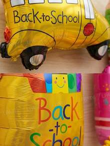 6pcs/Set Back To School Party Decoration Balloon Set, Pink Pencil/Green Pencil/Blue Pencil/School Bus/Crayon Box/Backpack Shaped Foil Balloons, Suitable For Classroom And School Decor - View 9