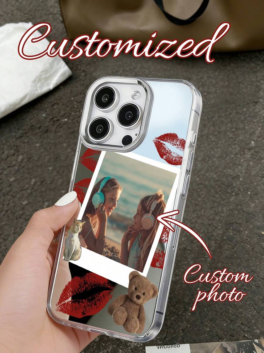 1pc - Personalized Custom Cat And Bear Photo Frame With Lips, Suitable For Custom Phone Cases With Photos. High-Definition Acrylic Mirror Finish, Compatible With IPhone 17 Pro Max/16/16 Pro/16 Plus/16 Pro Max/17/Air/17 Pro/11/12/13/14/15 Models. Ideal As A Couple's Anniversary Gift Or A Must-Have For Mother's Day. - Clear - View 1
