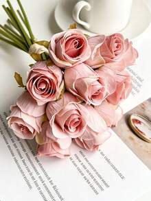 1/3/4件套母亲节鲜花礼盒 - 内含逼真的仿真玫瑰花束、3D立体母亲节贺卡、牛皮纸花包装袋和丝带。3D立体花束礼盒，紫色花束礼盒；花瓣柔软，枝条内置铁丝，可自由造型。 - 彩色 - 查看 6