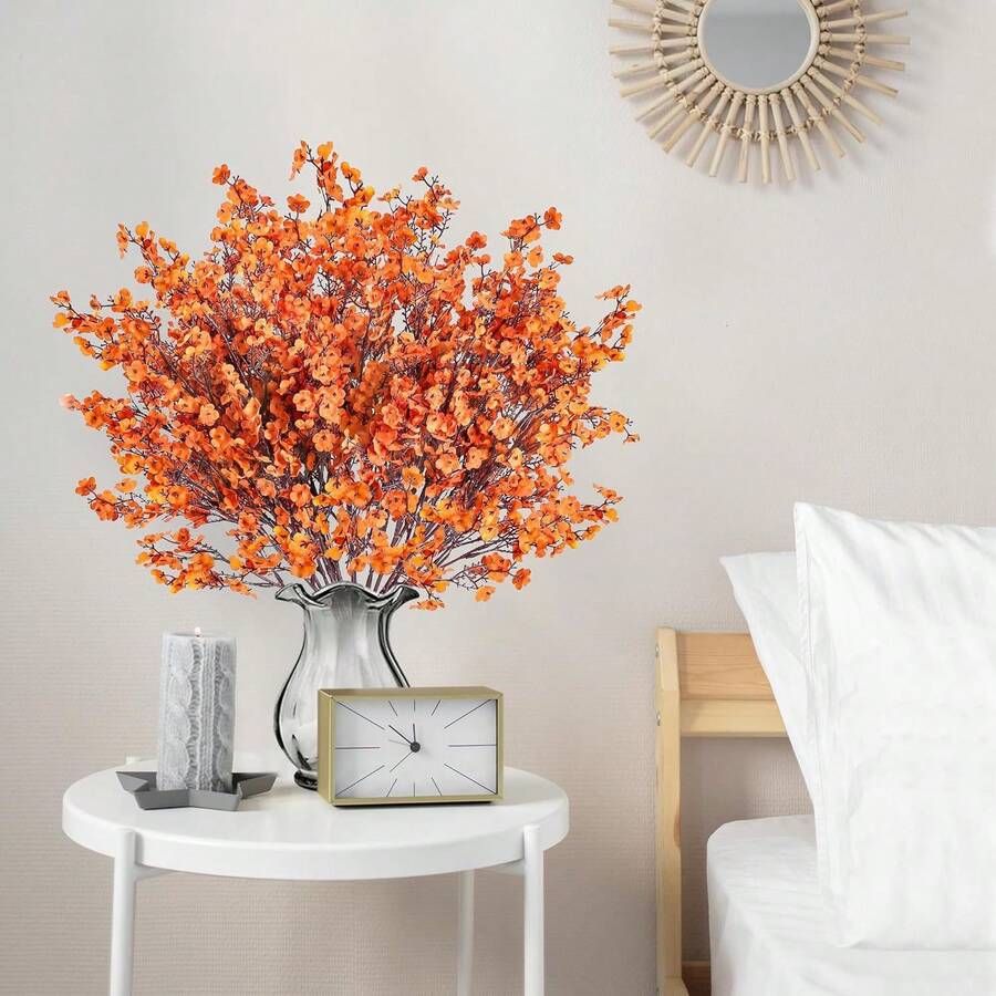 Artificial Baby's Breath Single Stem Flower Bouquet, Plastic Fake Flowers Decor For Wedding, Home, Vase Arrangement, Dried Flowers - Burnt Orange - View 1