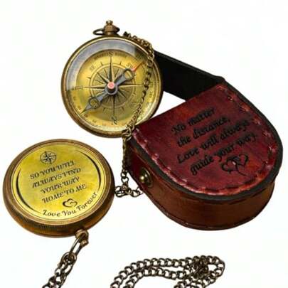 Persond D  Pocket Compass Wit Custom Leater Case - So You  Always Find Your Way Back To Me - Persond Sun Compass - Luxury Gift - Unique Gif  Men