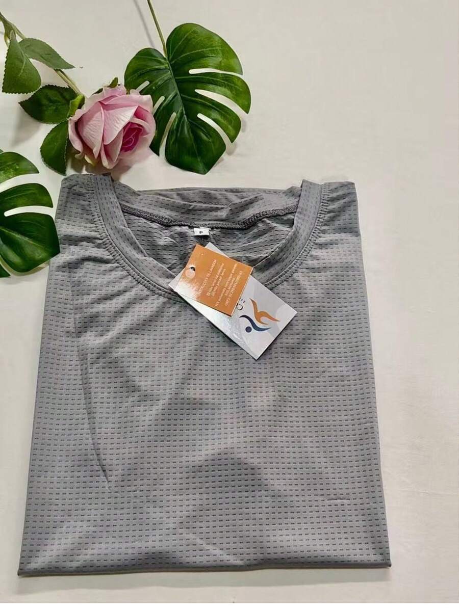 COLD MESH T-SHIRT ROUND NECK POLYAMIDE FITNESS SPORTS - 灰色 - 查看 1