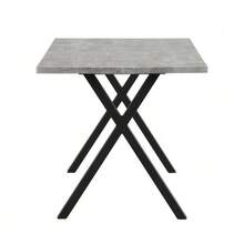 Dining Table, Cross-Legged Design, Rectangular Dining Table, Coffee Table, Modern, Simple Wrought Iron Dining Table, L140*W80*H76cm, Oak+Black [OLD SKU:N634P243368A] - Grey - View 7