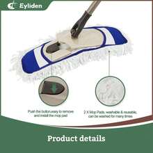 Dust Mop With Reusable Washable Pads - One Touch Replacement, Height Adjustable Handle, Total 2 Mop Cloths, Wet Dry Mops For Flo - B - 查看 4