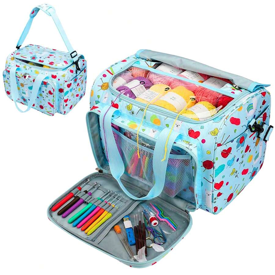 Knitting Bag Large Crochet Bag, Huge Knitting Bags And Totes Organizer Yarn Storage Organizer For Unfinished Project, Knitting Needles, Crochet Hooks, Skeins Yarn -Ideal Knitting & Crochet Gift