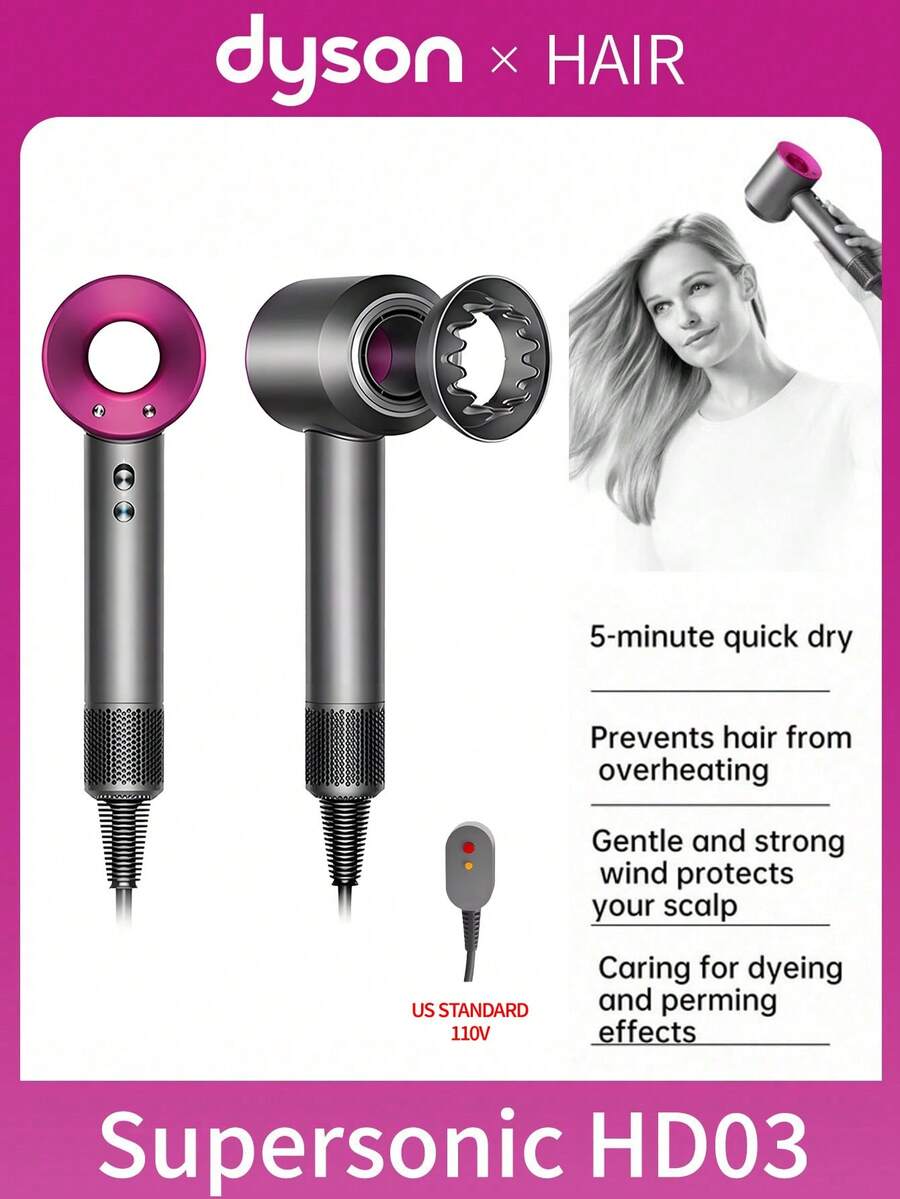Dyson Supersonic HD03  Fast Drying Hair Styler Hair Styling Pro With Intelligent HeatGuard Tech | Salon-Grade High-Velocity Ionic Airflow System | 4X Air Multiplier For Faster Drying & Scalp Care | 3 Speeds & 4 Temps + Cool Shot Button | Magnetic Attachments: Smoothing Nozzle, Volumizing Diffuser, Gentle Airflow Focus | 220V Powerful Motor 1600W For Frizz Control & Shine | Damage Prevention For Color-Treated/Thin Hair | Luxury Gift Set (Purple)​ - 查看 1