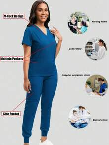 Women's Surgical Gown Set, Casual Nurse Uniform Set, Breathable Quick-Dry Surgical Shirt And Pants Spring - Navy Blue - View 4