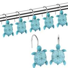 Bộ 12 móc treo rèm tắm hình rùa biển mới, móc treo đồ dùng phòng tắm hình động vật dễ thương, móc treo bằng thép không gỉ và nhựa chống gỉ, bộ vòng treo rèm tắm sáng tạo. - Màu xanh nhạt - Xem 3