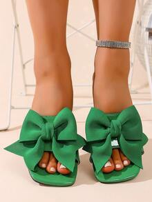 2026 Spring New Fashion Bowknot Flat Slippers, Elegant Outdoor Wear Sandals For Women - Green - View 2