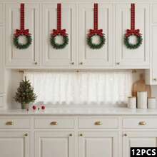 Christmas Kitchen Cabinet Wreath Hanging Mini Wreath With Ribbon Bows And Berries For Wall Front Door Party Decorations - E - View 4