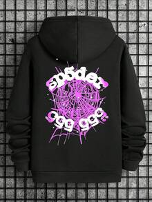 Graphic Hoodie Spider Print Drawstring Pullover Autumn Y2K Long Sleeve Sweatshirt Streetwear - [Back Print] Pink and White - View 10