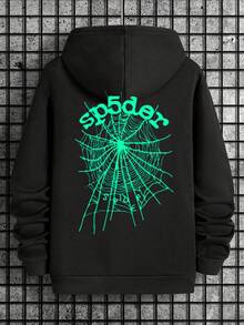 Graphic Hoodie Spider Print Drawstring Pullover Autumn Y2K Long Sleeve Sweatshirt Streetwear - [In mặt sau] Màu lục lam - Xem 10
