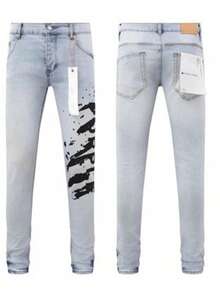 2025 New Men's Purple Skinny Jeans, High Stretch Slim Fit Denim Pants, Elastic Waist Comfortable Trousers, Y2K Streetwear Urban Outfit, Lightweight Durable Clothing For Casual Wear, Classic Fit Stylish Design - 淺色2 - 查看 8