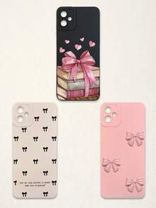 3pcs Bowknot Phone Cases, Soft TPU Full Coverage Anti-Drop Cases With Precise Cutouts, Featuring 3D Rhinestone Bowknot, Healing English Slogan, Hand-Painted Heart Pattern, Suitable For IPhone & Galaxy, Great Gift For Birthday, Holiday, Best Friends - Multicolor - View 35