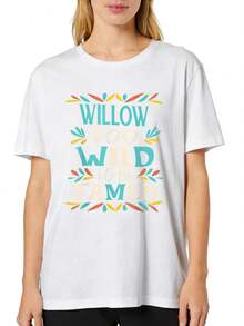 S-5XL Stylish Casual Round-Neck T-Shirt For Women, Featuring Fashionable Retro Wildflowers And Willows Printed Designs For Spring And Summer - trắng - Xem 2