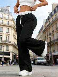 All-Season High Waist Women's Wide Leg Pants, Versatile For Work Commute Sports - Black - View 1
