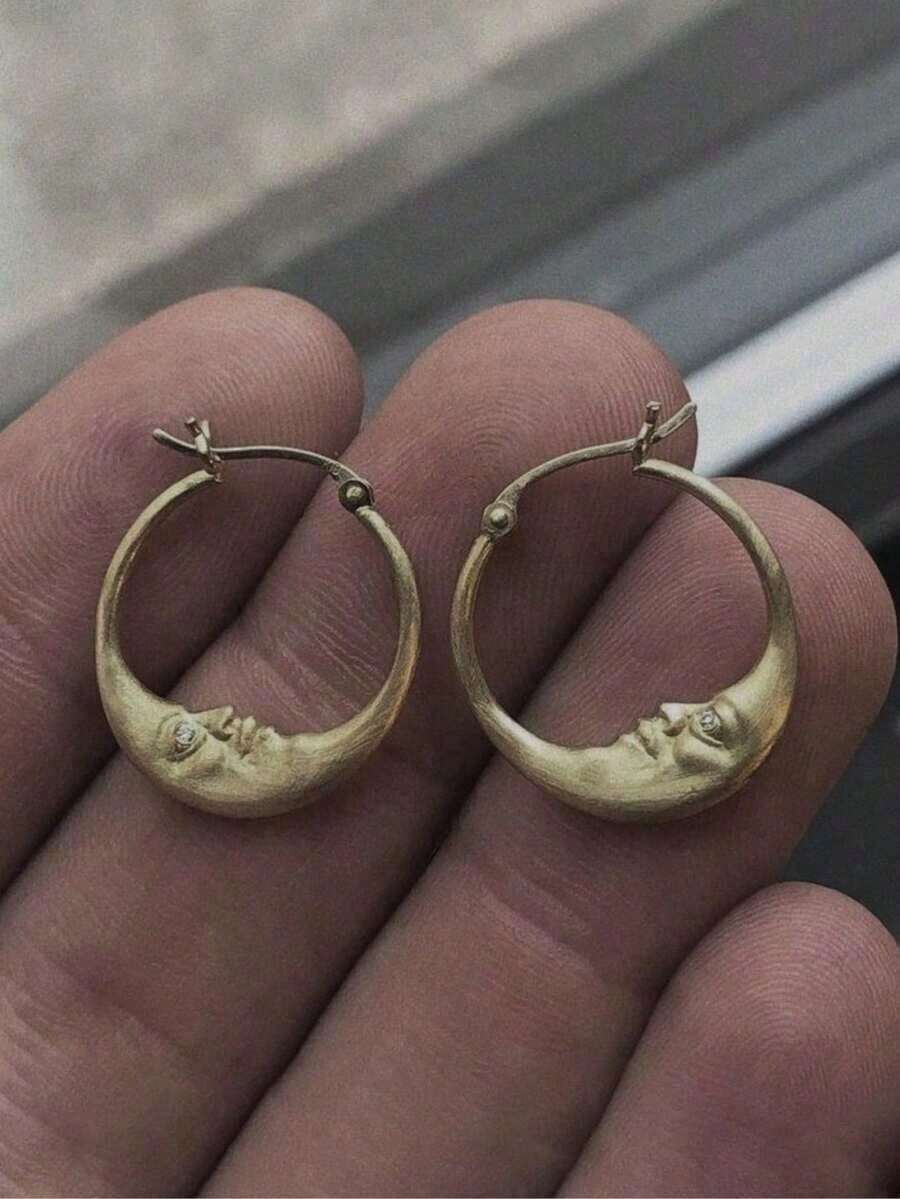 1 Pair Of Fashion And Unique Moon Shaped Exquisite Retro Earrings For Women Dating Party Wedding Engagement Jewelry Accessories Decoration Valentine's Day Gift,Mom,Mother,Mother's Day,Gift - 黃金 - 查看 1