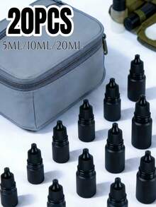 20 piezas Botellas negras de plástico recargables con gotero y tapa de rosca con tapón extraíble, adecuadas para cosméticos, aceites esenciales y manualidades DIY - Ver 3