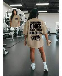 Women's T-Shirt Fashion Cotton Plus Size Children's Blouse Casual Top Cute Fashion May All Pains End Up Turning Into Muscle Gym Bodybuilding - 米色 - 查看 1