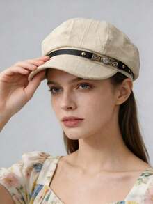 Women's Retro Newsboy Cap - Breathable Beret Hat With Rhinestone Buckle, British Vintage Taxi Driver Hat, Suitable For Daily Wear, Street Fashion And Vacation.Lightweight Adjustable Newsboy Beret Cap, Perfect For Spring And Summer, Fashionable Y2K Aesthetic Headwear, Stylish And Elegant Fashion Accessory.Universal Size, An Ideal Gift For Her. - Màu Khaki - Xem 4
