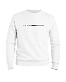 Crew Neck Sweatshirt With Minimalist New York Print, Basic And Modern, New Release. - Áo thun cổ tròn màu trắng New York - Xem 4