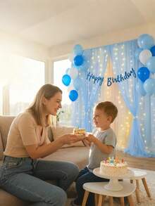 2件装蓝粉双色薄纱背景帘，性别揭晓派对薄纱帘，马卡龙蓝粉配色，一周岁生日派对拍照背景装饰，新生儿派对可重复使用柔软彩色薄纱背景，也适用于儿童房窗帘、婚礼窗帘 - 彩色 - 查看 5