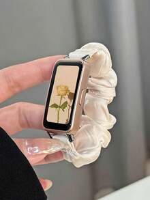 1pc Women's Scrunchie Bracelet, Compatible With Huawei Band 10/9/8/7/6, NFC6Pro, Galaxy Fit 3 - Apricot - View 17
