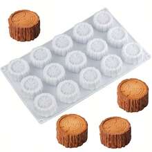 1个15孔木纹硅胶蛋糕模具，天然木纹风格烘焙慕斯甜点模具，下午茶点心模具，迷你树桩甜点模具 - 彩色 - 查看 8