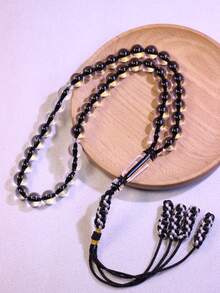 1串水晶黑色45颗10毫米流苏吊坠伊斯兰祈祷念珠，手工树脂编织流苏斋月祈祷念珠（适用于开斋节、斋月、宰牲节、日常使用、礼品） - 彩色 - 查看 2