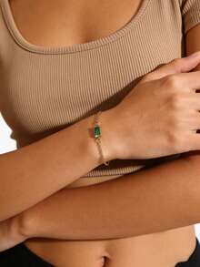 TONSI 1 chiếc vòng tay mặt dây chuyền hình học tối giản Niche bằng thép không gỉ mạ vàng 18K đính đá Zirconia, vòng tay nữ sang trọng, đa năng, phù hợp cho đeo hàng ngày, đi nghỉ mát, dự tiệc, mùa hè. - Nhiều màu - Xem 2