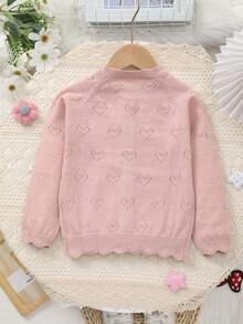 Girls' Spring/Summer Heart Pattern Lace Design + Openwork Heart Pattern Knit Round Neck Cardigan, Gentle And Elegant, Suitable For Outings, Gatherings Or Play - Pink - View 6