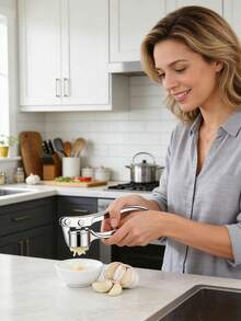 不锈钢蒜蓉压榨器 | 手动蒜姜压榨器 | 防锈、易用易清洗 | 适用于厨房、餐厅和家庭 - 銀色 - 查看 6