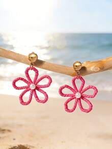 A Pair Of Designer Woven Wire Earrings In A Beachy Floral Style, Suitable For Ladies To Wear During Spring And Summer Vacations As Well As For Daily Use. - Multicolor - View 2
