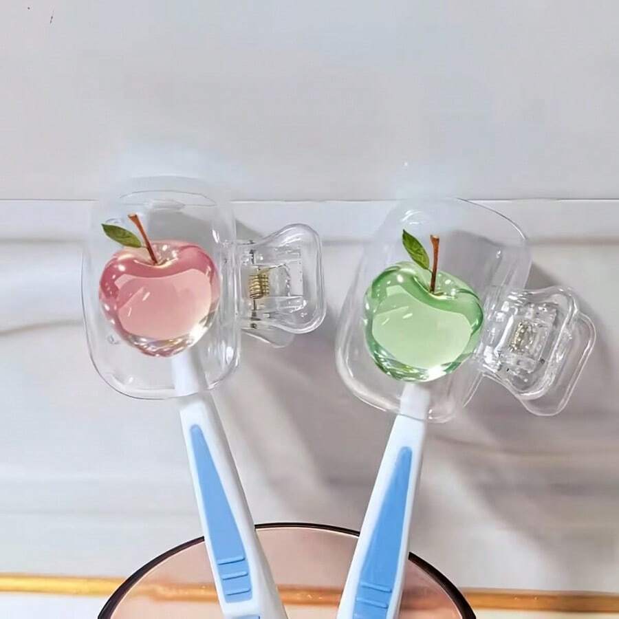2pcs Red Apple & Green Apple Pattern Portable Toothbrush Head Cover, Storage Box, Toothbrush Protector - Toothbrush Cover - View 1