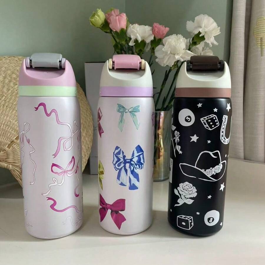 32oz 304 Stainless Steel Straw VacuumOwala Watter Bottle, Men'S And Women'S Car Cup With Leakproof Lid Sports Mug Cup For Hot/Cold Drinks - 彩色 - 查看 1
