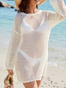 Womens Swimsuit Coverup Beach Bikini Cover Ups Crochet Bathing Suit Cover-Up Dress Vacation Outfits For Swimwear,Local Delivery - 白色 - 查看 2