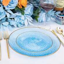 10.25英寸/7.5英寸透明金边餐盘，可重复使用的蓝金边餐盘，透明蓝色巴洛克风格餐盘，饰以金箔边，适用于派对、宴会、婚礼、新年、情人节等场合，优质餐盘套装 - 彩色 - 查看 5