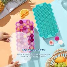 Khay đá silicon có nắp, 3 khay dùng trong tủ đông cho rượu whisky, cocktail, cà phê, mỗi khay 37 ô, chống dính. - Nhiều màu - Xem 3