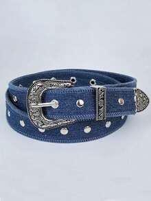 1pc New British Style Alloy Buckle Rivet Chain Canvas Denim Retro Girl Belt - Multicolor - View 5