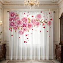 2pcs Romantic Pink Peony & Heart Pattern Sheer Curtains - Soft Polyester Material, Rod Pocket Design, UV Protection, Suitable For Living Room, Bedroom, Kitchen - Easy Care, Machine Washable, Bohemian Style Window Curtains - Multicolor - View 12