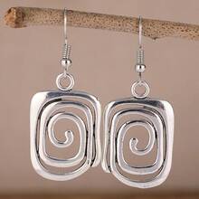 1 Set Vintage Geometric Hook Earrings + Creative Spiral Earrings, Suitable For Women's Daily And Holiday Wear, Ideal Gift For Her - Silver - View 1